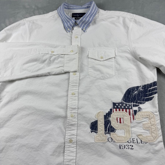 Ralph Lauren Other - RARE Vtg Ralph Lauren Winged Foot 1932 LA Embroidered Button Down Shirt Mens XXL